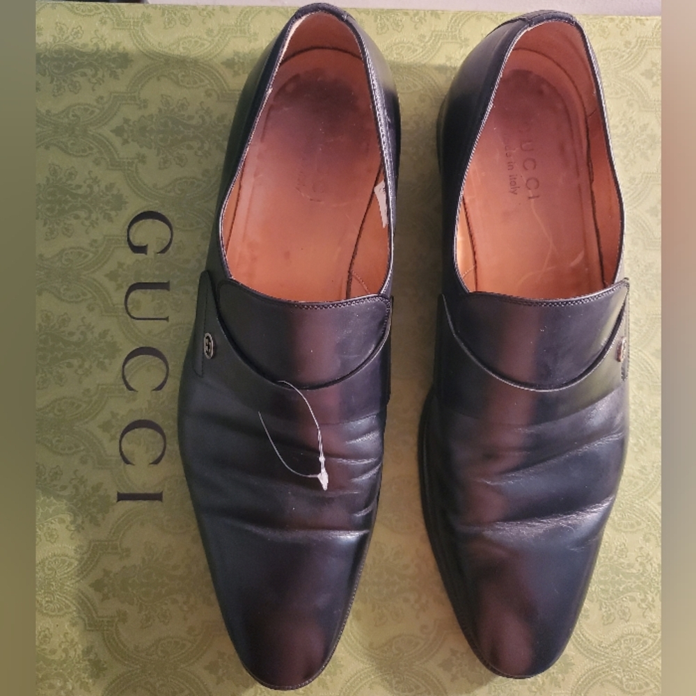 Mens Gucci Shoes | Gucci 391553 GG Black Leather Loafers Sz8.5/ Not Box*